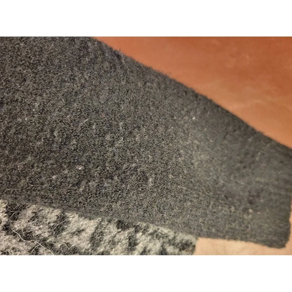 Laura Ashley Cardigan Sweater Geometric Wool Blend Open Front Gray Black PXL